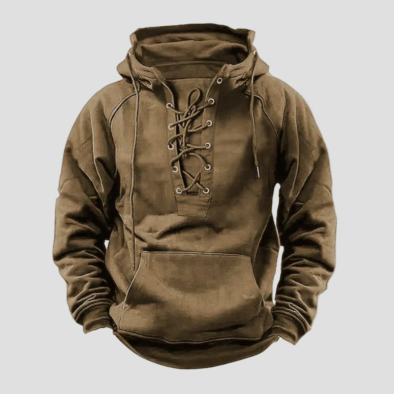 Darren | Outdoor Solid Color Lace-Up Kangaroo Pocket Hoodie