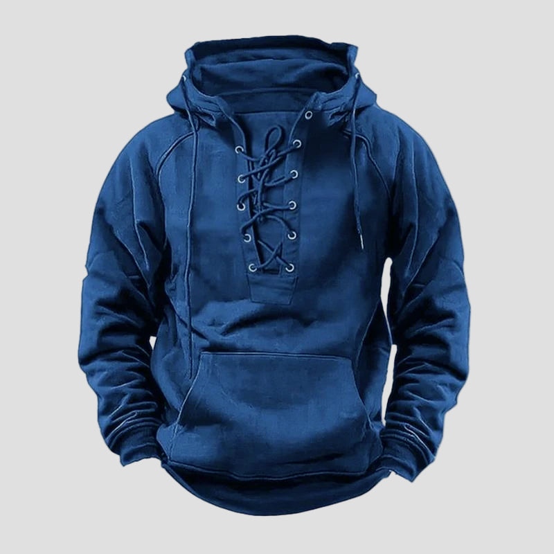 Darren | Outdoor Solid Color Lace-Up Kangaroo Pocket Hoodie
