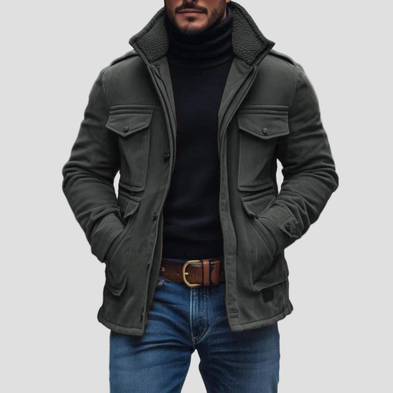 Briggs | Vintage Suede Fleece Collar Patchwork Multi-Pocket Zipper Coat