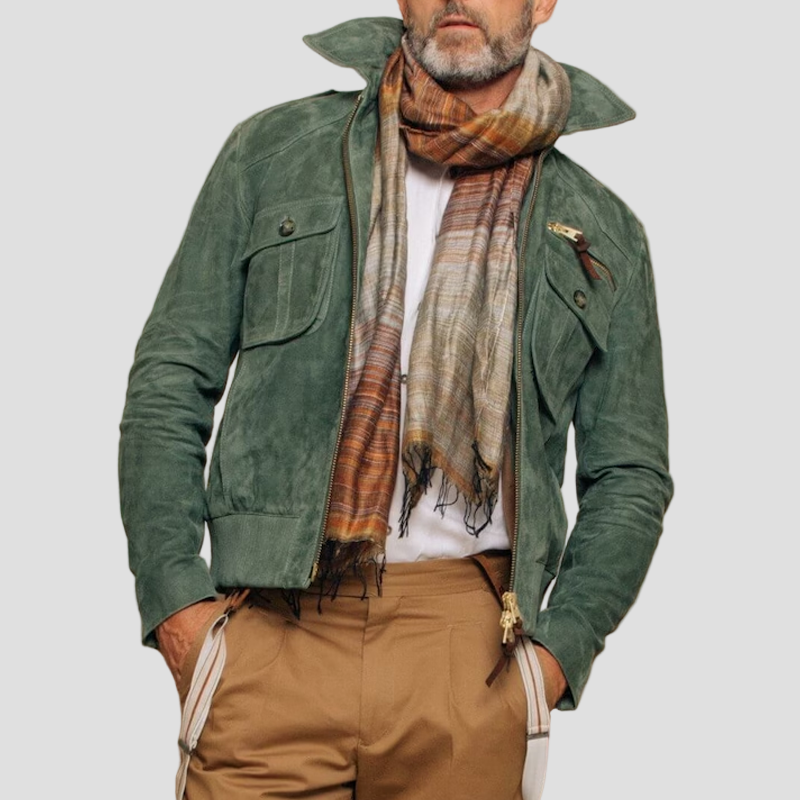 Calder | Retro Lapel Zipper Breast Pocket Suede Jacket