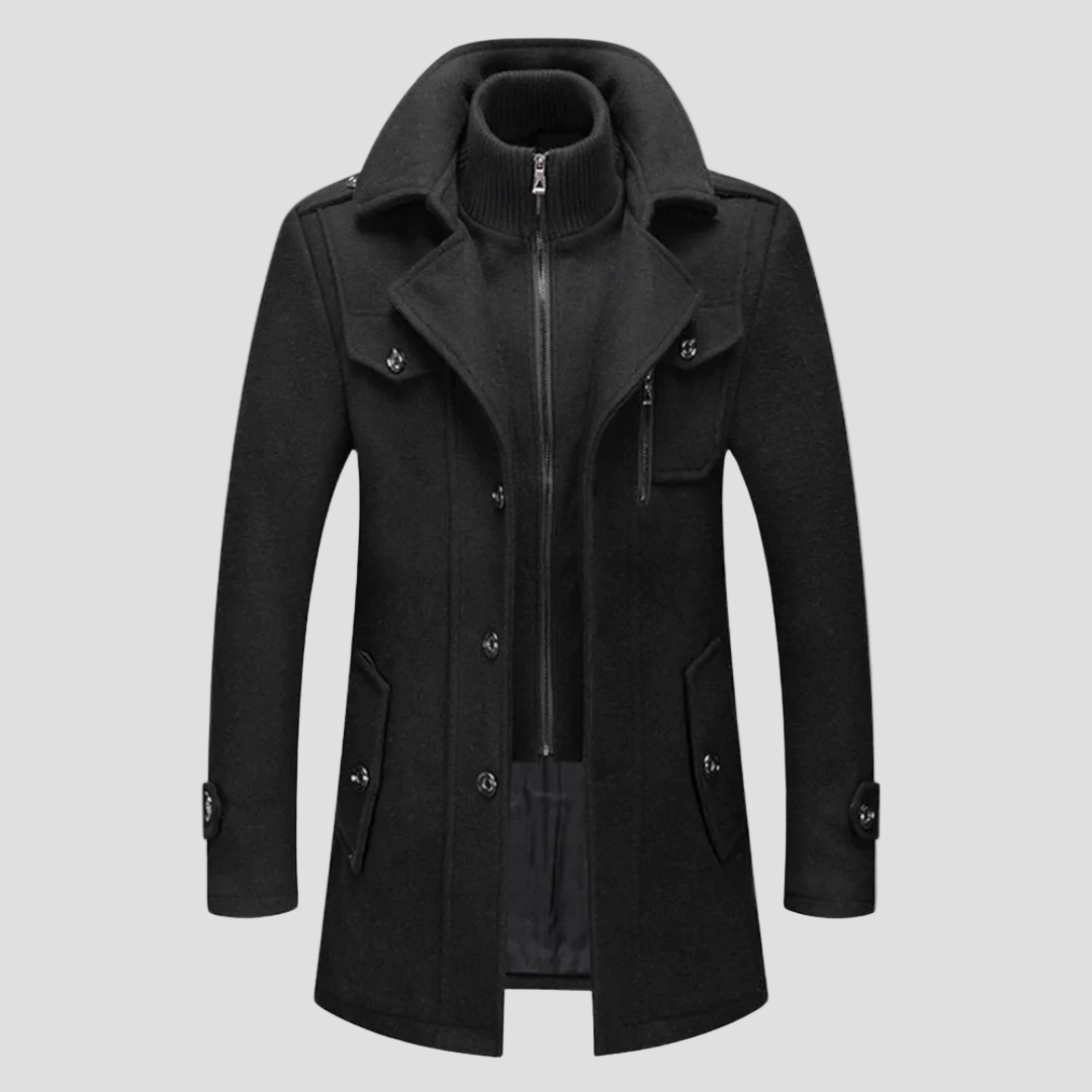 Finnian | Men's Black Coat with Button Closure