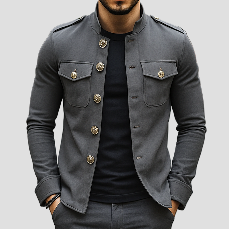 Davis | Vintage Casual Solid Stand Collar Button Jacket