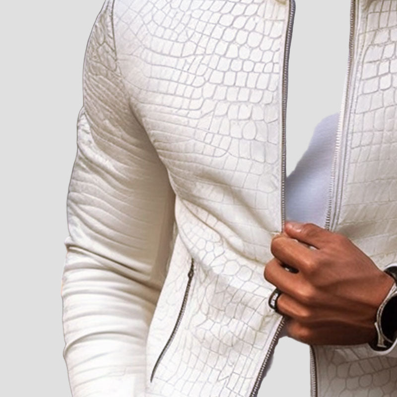 Grady | Fashion Stone Pattern Stand Collar Slim Fit Leather Jacket