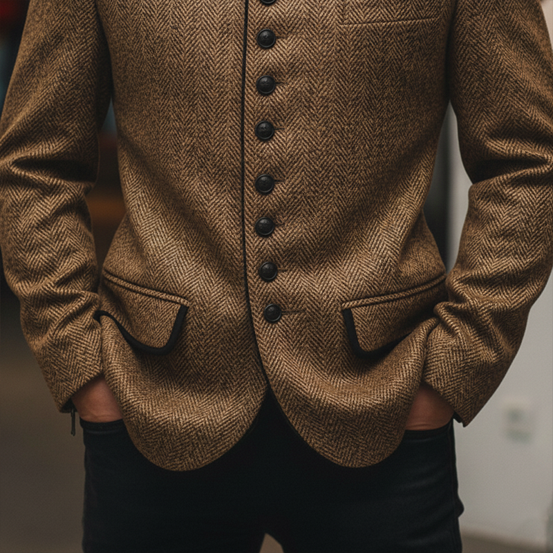 Harrison | Retro Herringbone Wool Coat