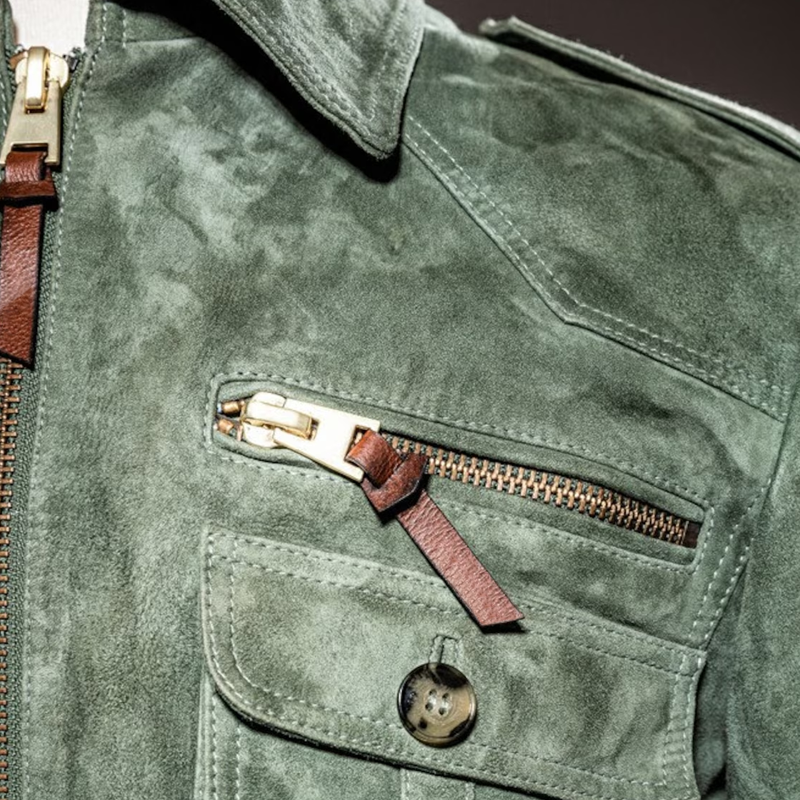 Calder | Retro Lapel Zipper Breast Pocket Suede Jacket