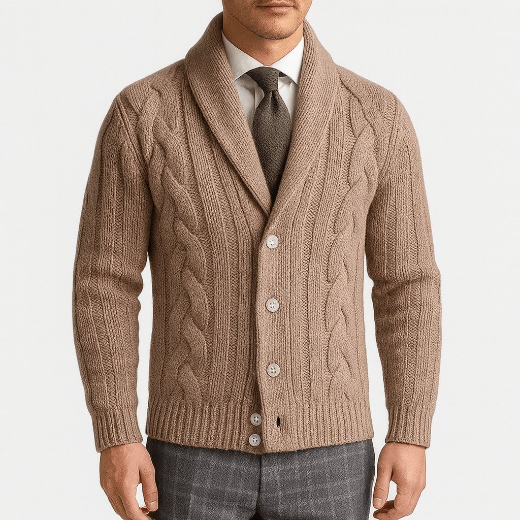 Jake | Cable-Knit Shawl Collar Cardigan for Men