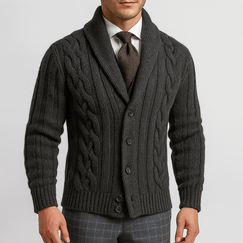 Jake | Cable-Knit Shawl Collar Cardigan for Men