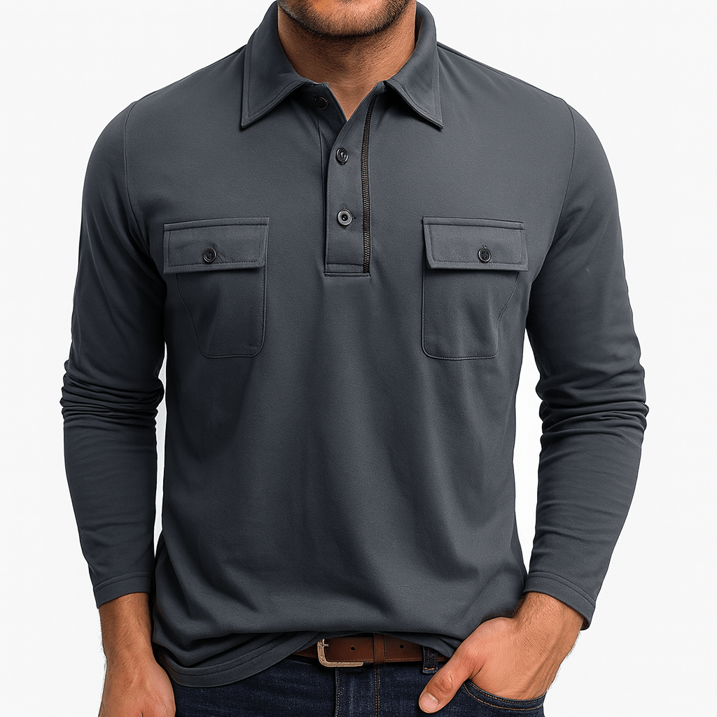 Matt | Cotton Blend Long Sleeve Polo Shirt