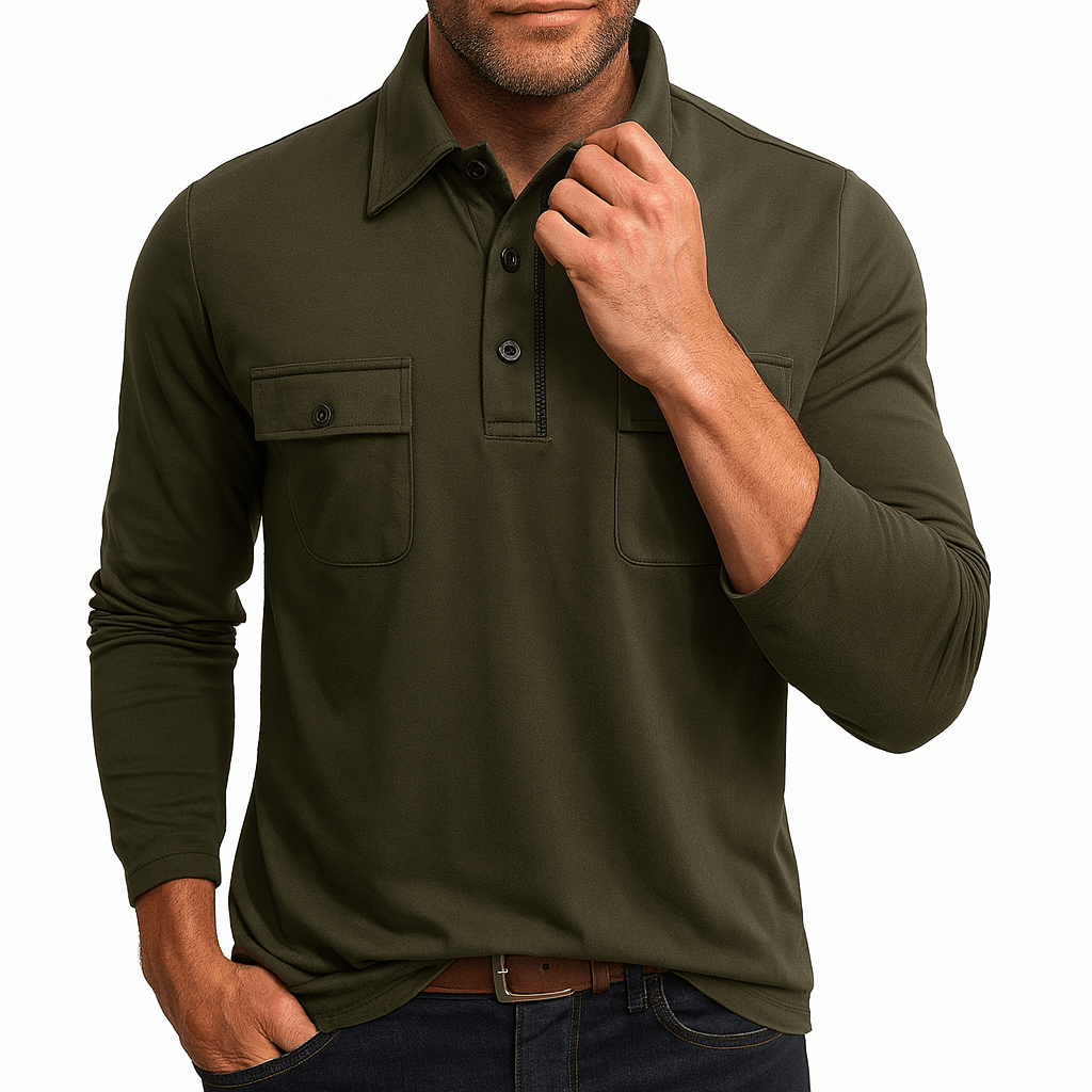 Matt | Cotton Blend Long Sleeve Polo Shirt