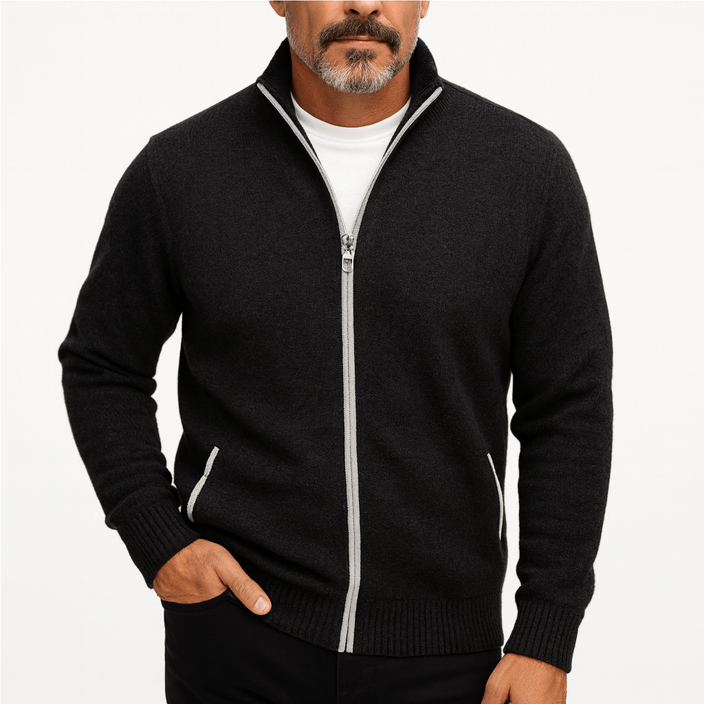 Adam | High Collar Zip-Up Knit Cardigan