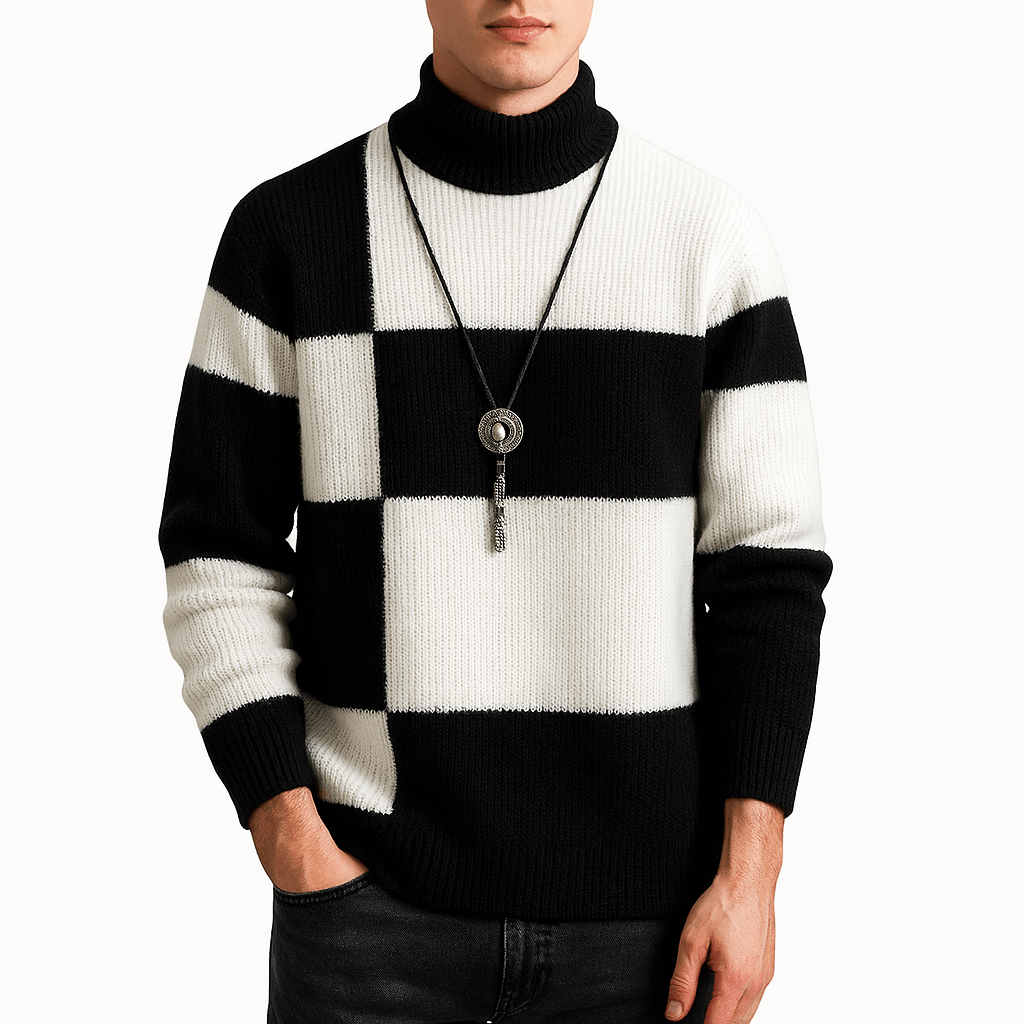 John | Modern Color Block Turtleneck Sweater for Men