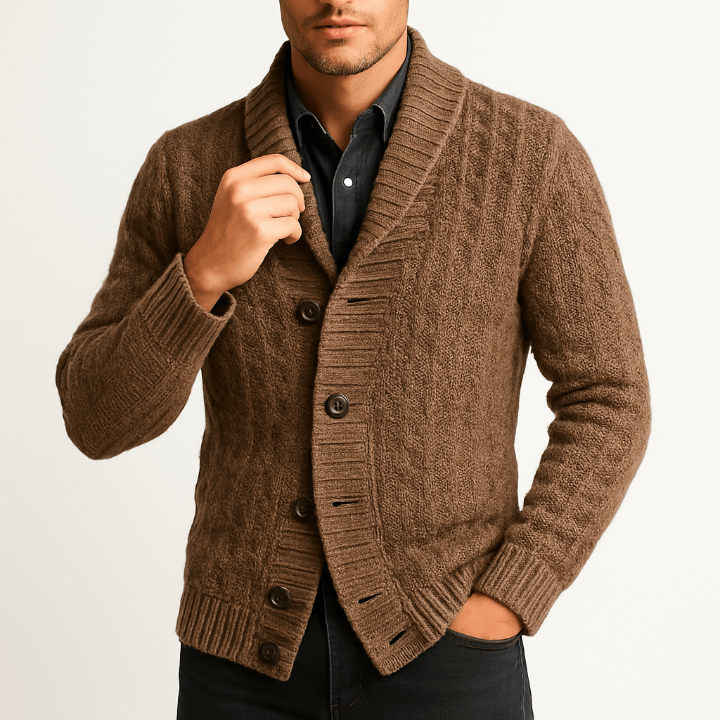 Jake | Shawl Collar Cable Knit Cardigan for Men