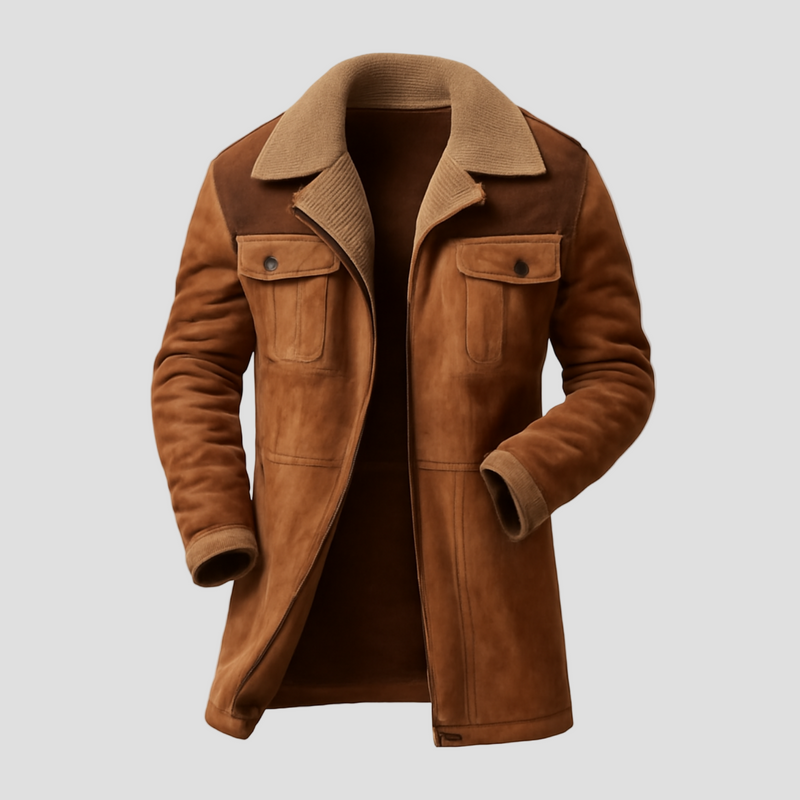 Silas | Colorblock Suede and Polar Fleece Lapel Mid-Length Coat