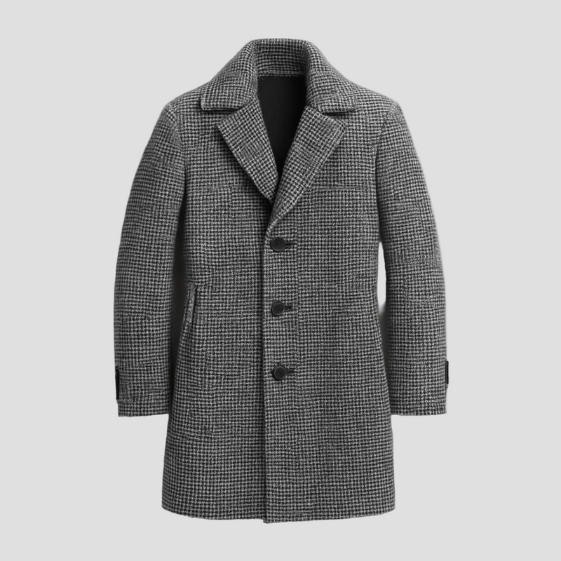Lawson | Classic Houndstooth Notch Lapel Single-Breasted Mid-Length Coat
