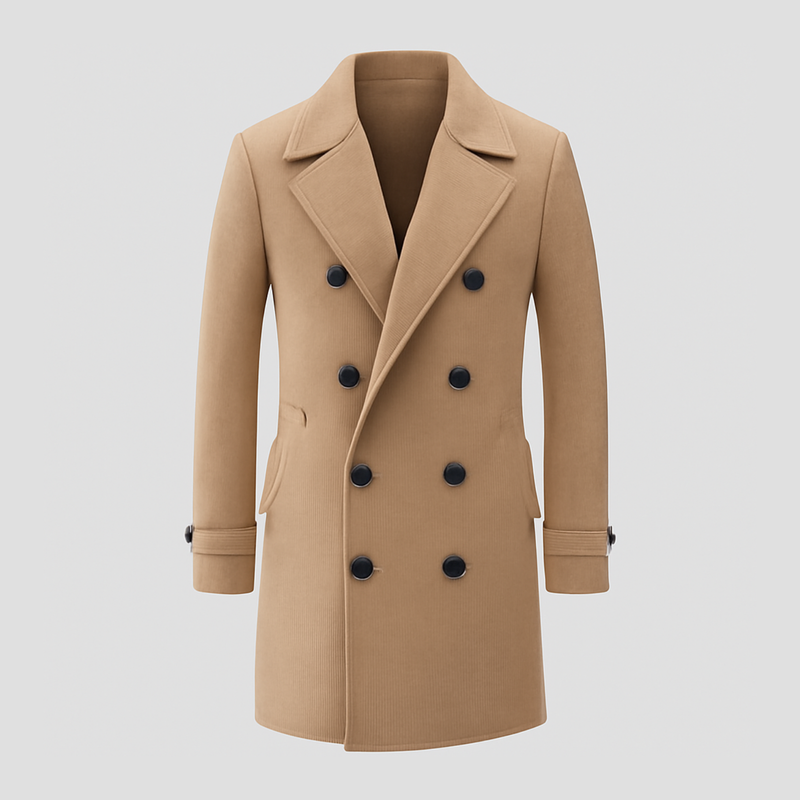 Porter | Solid Notch Lapel Double-Breasted Long Coat