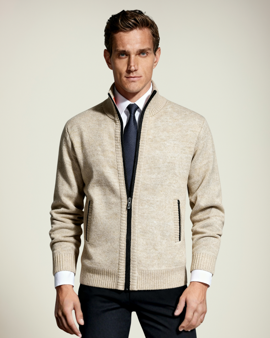 Alden | Solid Stand Collar Knit Cardigan