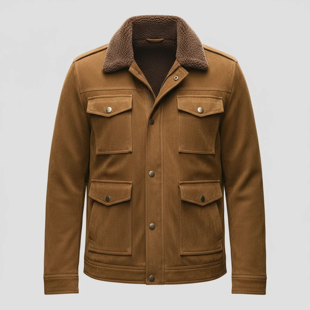 Briggs | Vintage Suede Fleece Collar Patchwork Multi-Pocket Zipper Coat