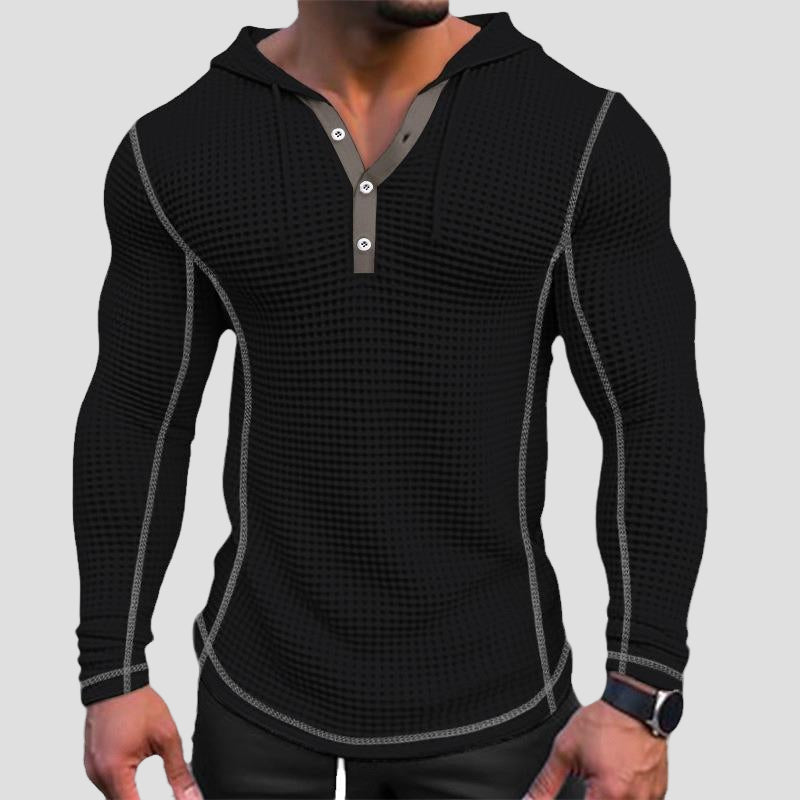 Reuben | Solid Waffle Long Sleeve Casual Hoodie