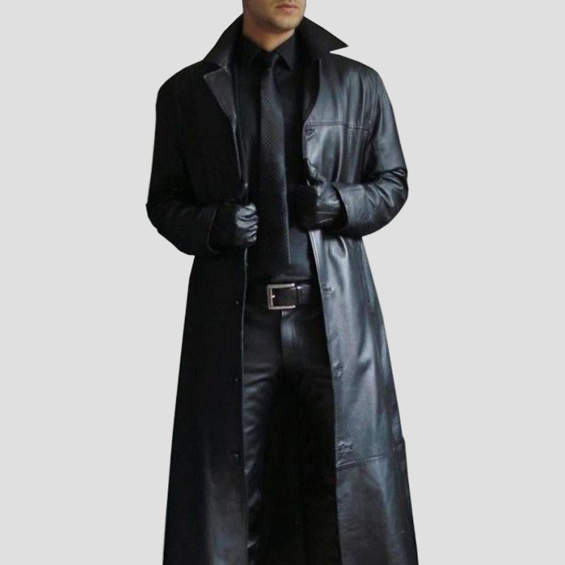 Jericho | Vintage Solid Color Lapel Leather Trench Coat