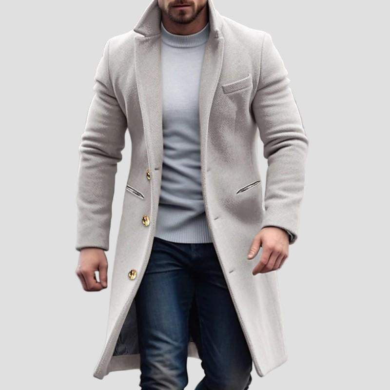 Grant | Vintage Solid Color Long Woolen Single-Breasted Lapel Coat