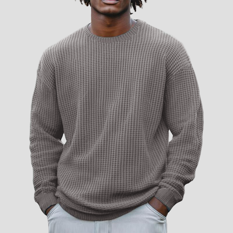 Noel | Solid Color Waffle Round Neck Sweatshirt