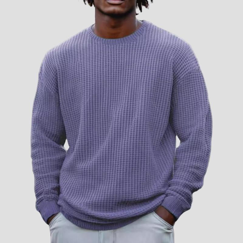 Noel | Solid Color Waffle Round Neck Sweatshirt