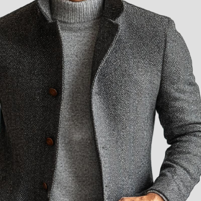 Brayden | Retro Herringbone Woolen Single-Breasted Mid-Length Coat