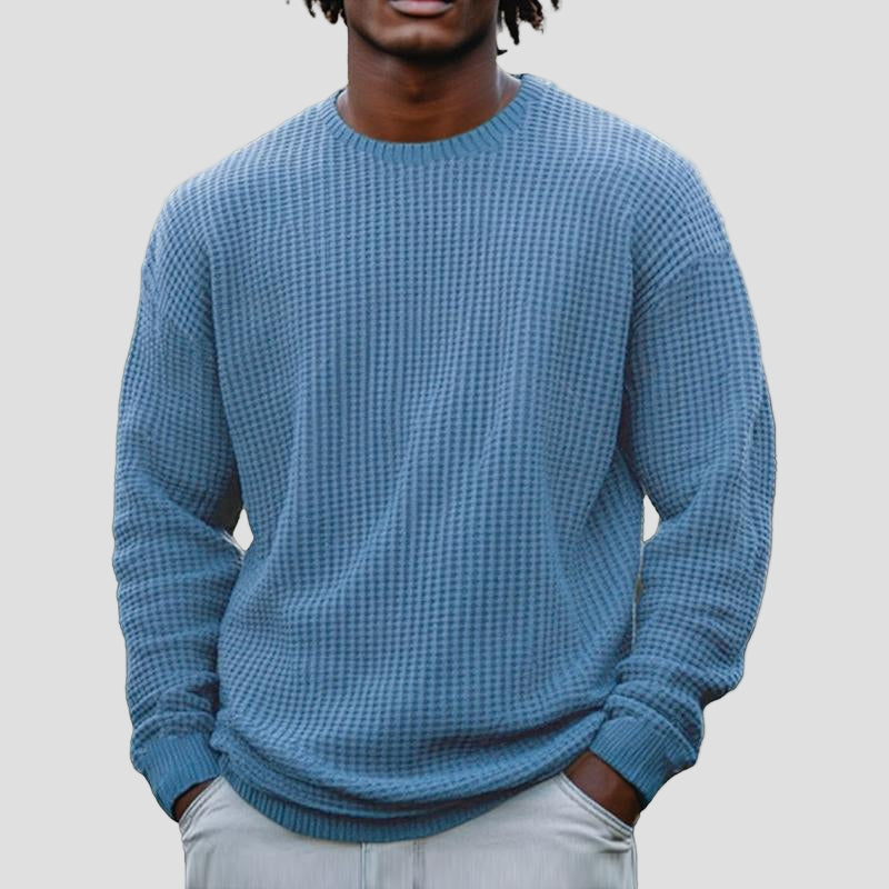 Noel | Solid Color Waffle Round Neck Sweatshirt