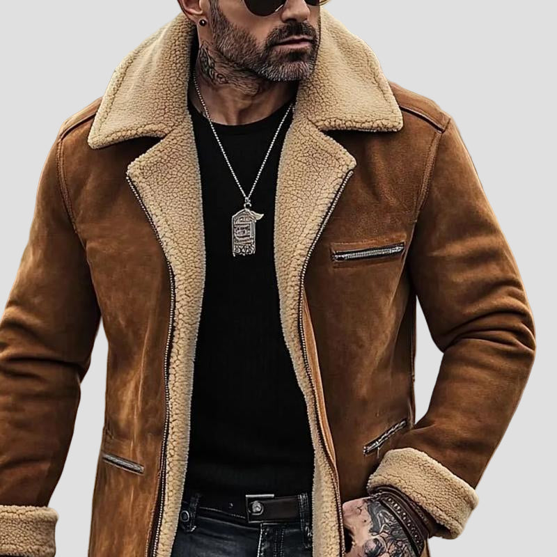 Dominic | Fleece Suede Lapel Suede Single-Breasted Multi-Pocket Coat