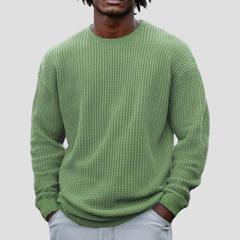 Noel | Solid Color Waffle Round Neck Sweatshirt