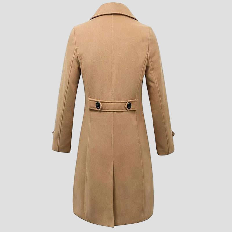 Porter | Solid Notch Lapel Double-Breasted Long Coat