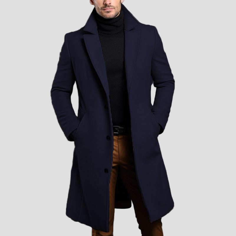 Reese | Solid Notch Lapel Single-Breasted Mid-Length Coat