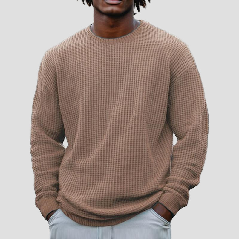 Noel | Solid Color Waffle Round Neck Sweatshirt