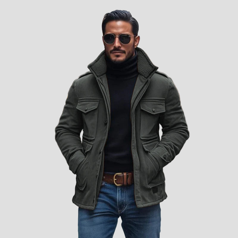 Briggs | Vintage Suede Fleece Collar Patchwork Multi-Pocket Zipper Coat