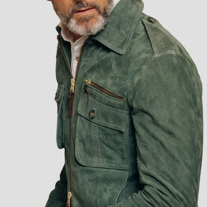 Calder | Retro Lapel Zipper Breast Pocket Suede Jacket