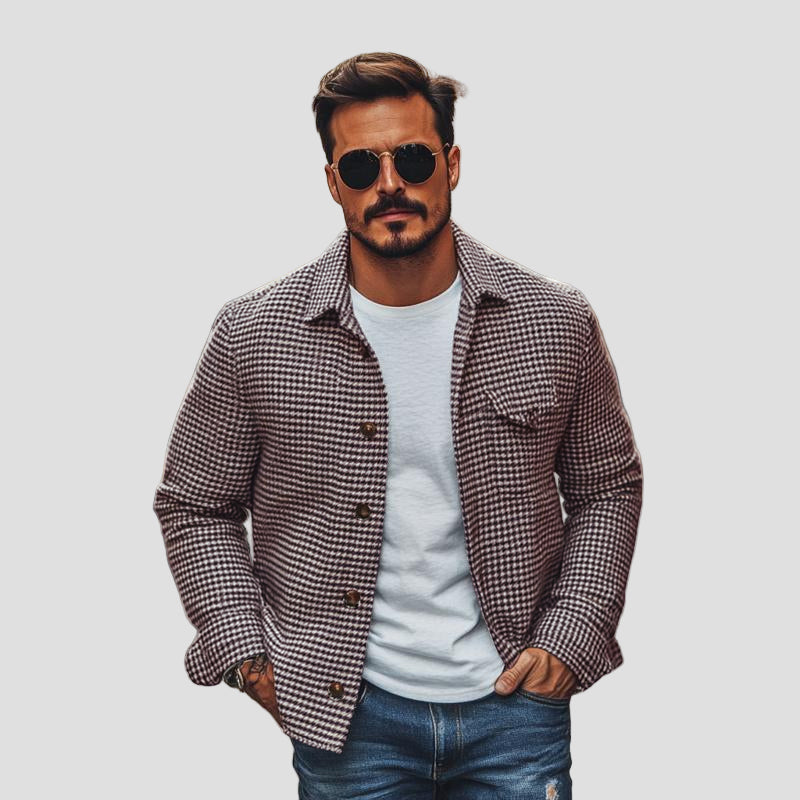 Reagan | Vintage Houndstooth Lapel Single-Breasted Shirt Jacket