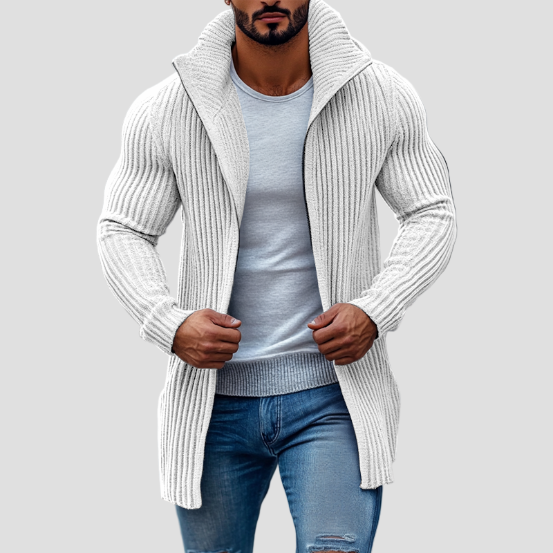 Kellan | Striped Knit Stand Collar Cardigan
