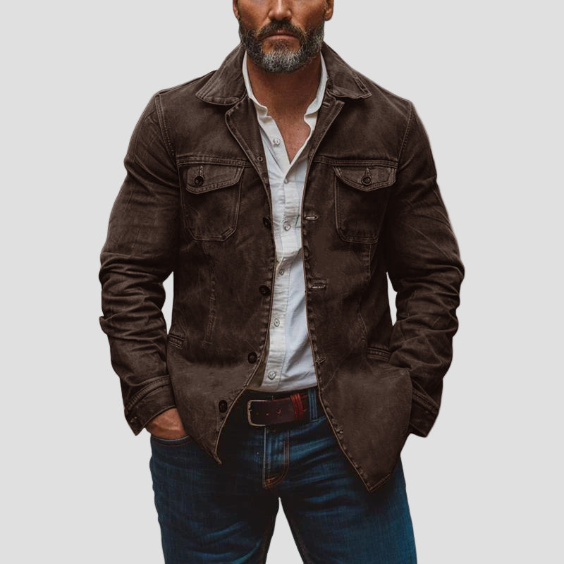 Langston | Vintage Heavy Washed Leather Lapel Multi-Pocket Work Jacket