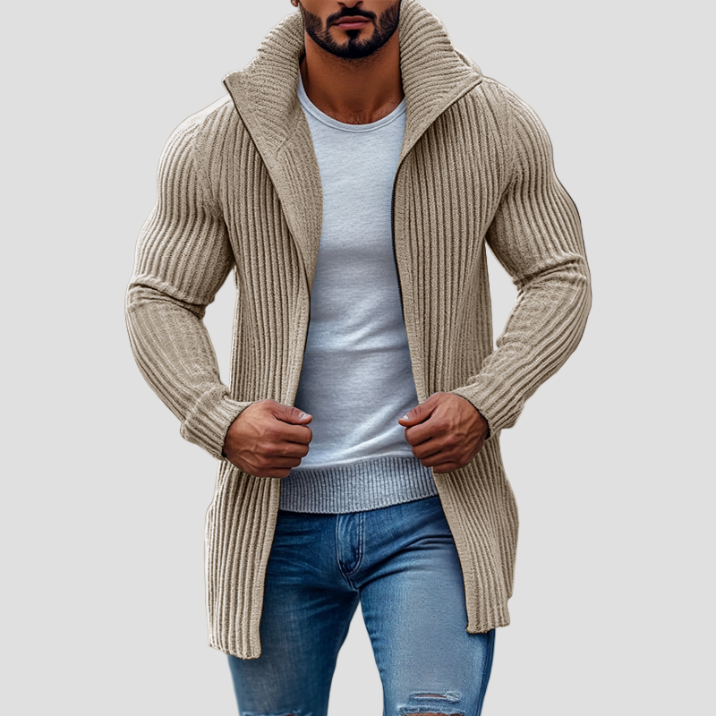 Kellan | Striped Knit Stand Collar Cardigan