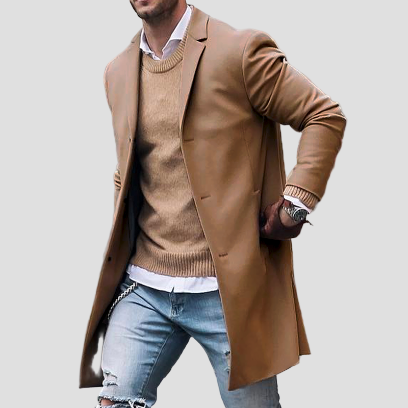 Warren | Notch Lapel Single-Breasted Mid-Length Coat