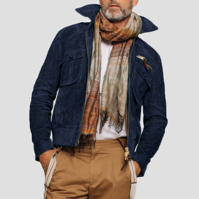 Calder | Retro Lapel Zipper Breast Pocket Suede Jacket