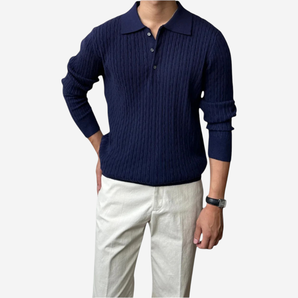 Mike | Cable Knit Polo Sweater for Men