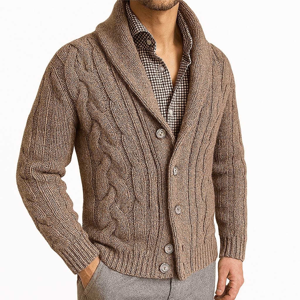 Josh | Cable Knit Shawl Cardigan Sweater for Men