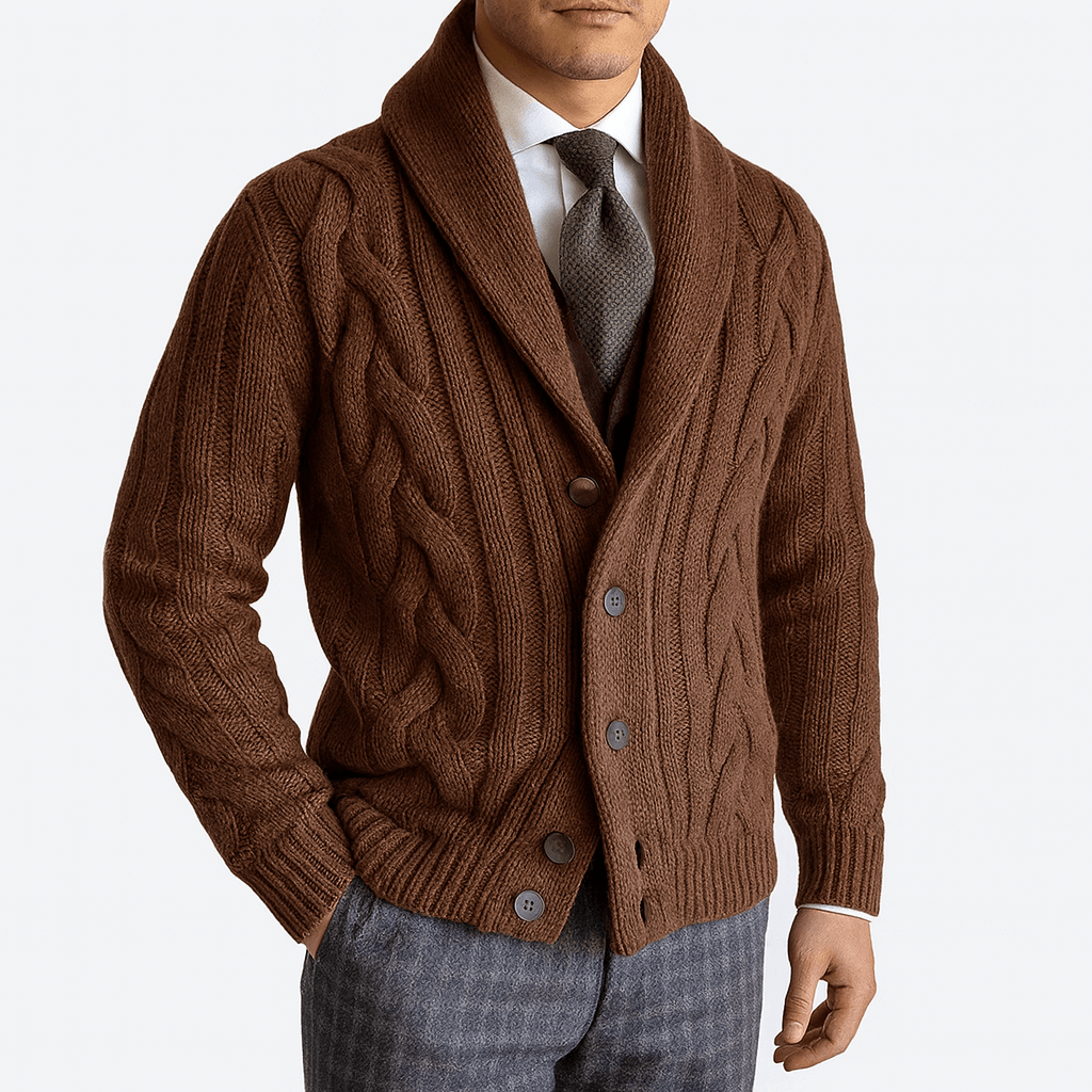 Jake | Cable-Knit Shawl Collar Cardigan for Men