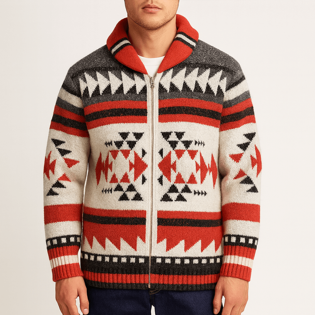 Luke | Red Zip-Collar Modern Cardigan for Men