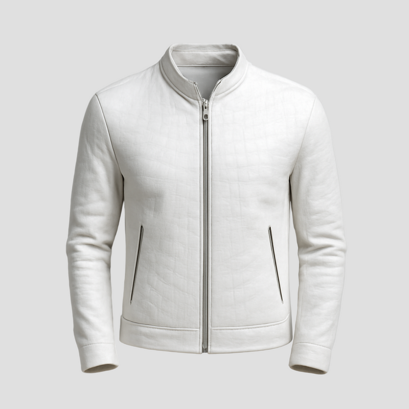 Grady | Fashion Stone Pattern Stand Collar Slim Fit Leather Jacket