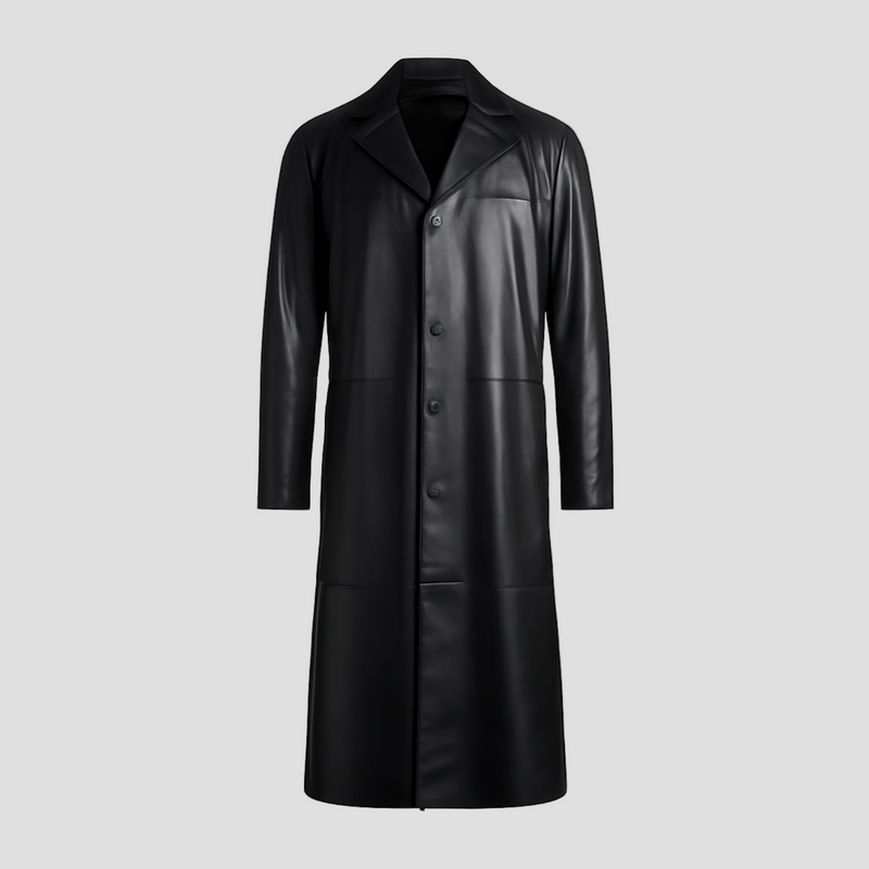Jericho | Vintage Solid Color Lapel Leather Trench Coat
