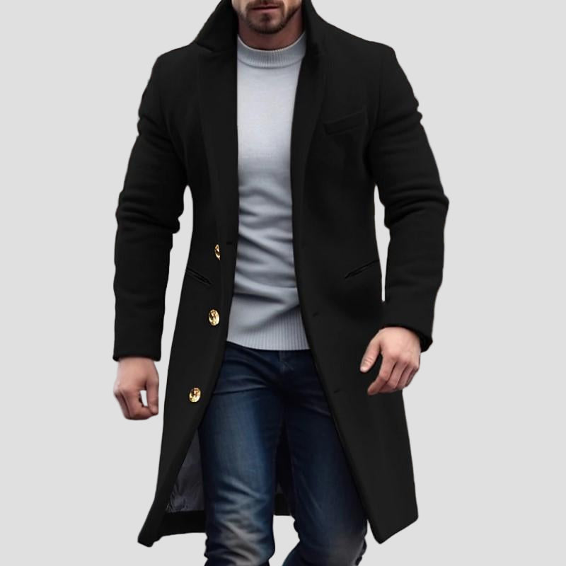 Grant | Vintage Solid Color Long Woolen Single-Breasted Lapel Coat