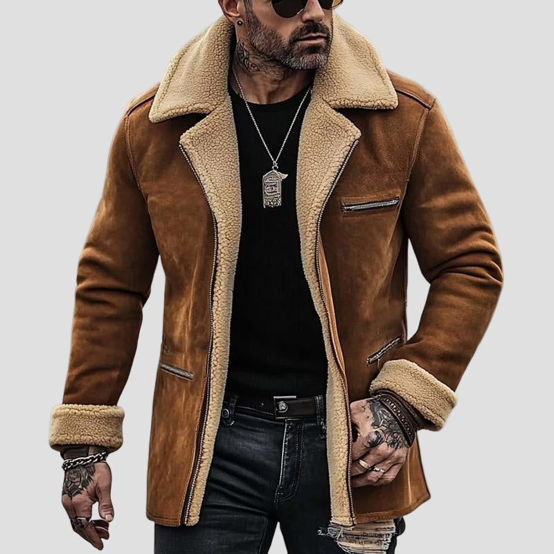 Dominic | Fleece Suede Lapel Suede Single-Breasted Multi-Pocket Coat