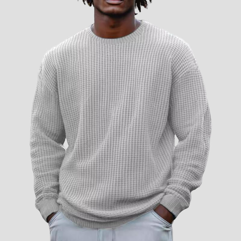 Noel | Solid Color Waffle Round Neck Sweatshirt